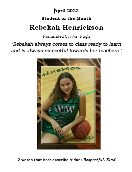 Rebekah Student of the Month